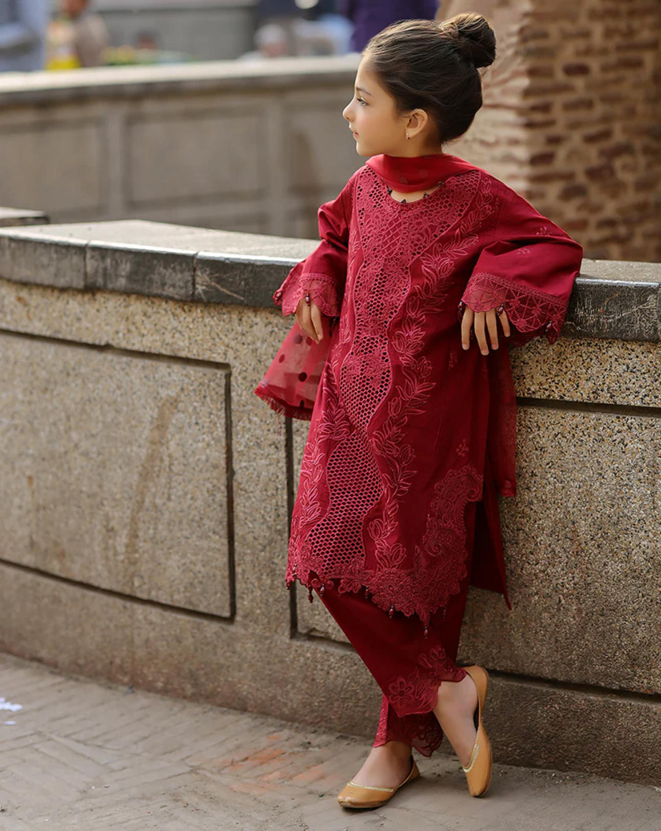 Maroon Red 'Bazar Kahani' Cotton Girls Suit