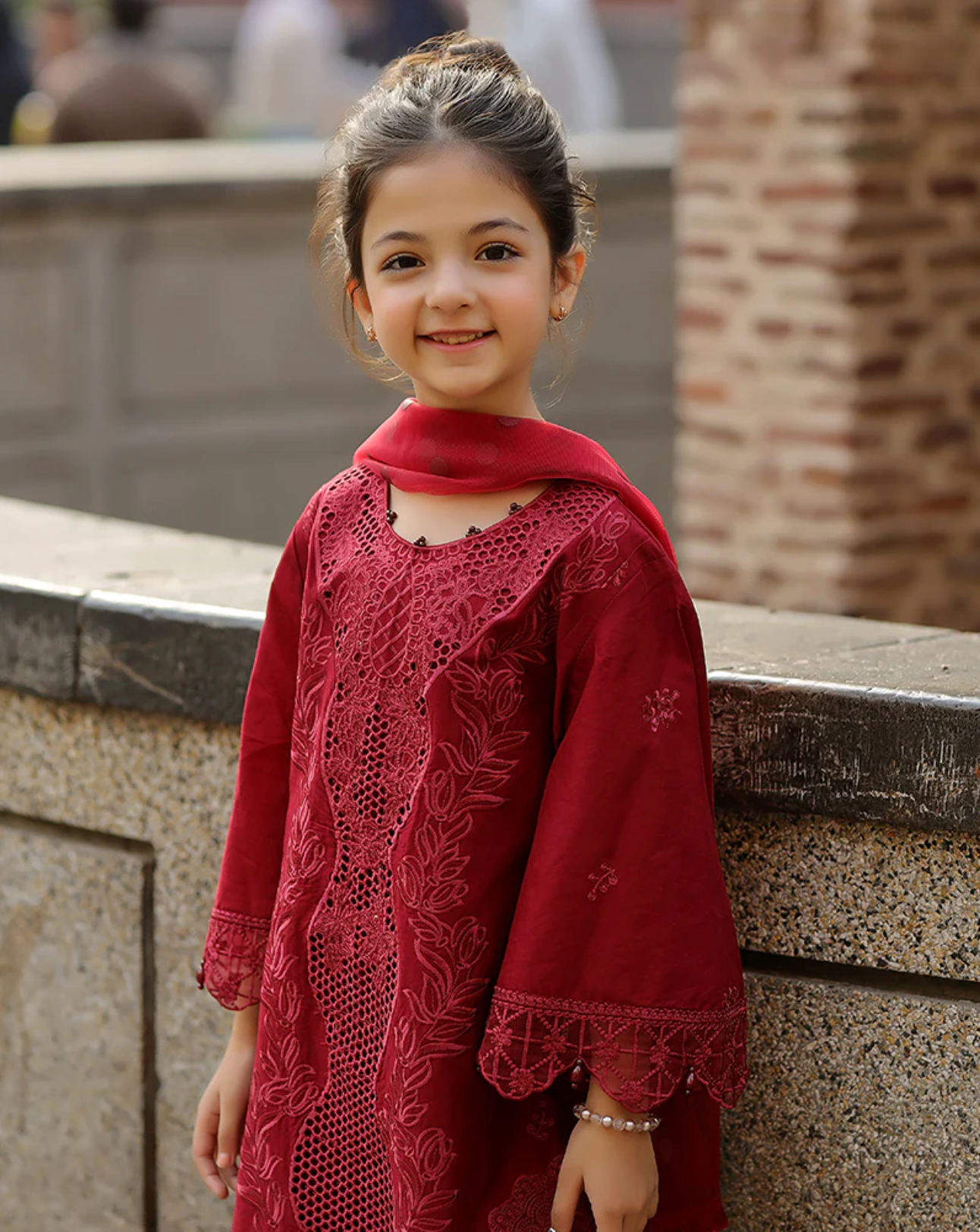 Maroon Red 'Bazar Kahani' Cotton Girls Suit