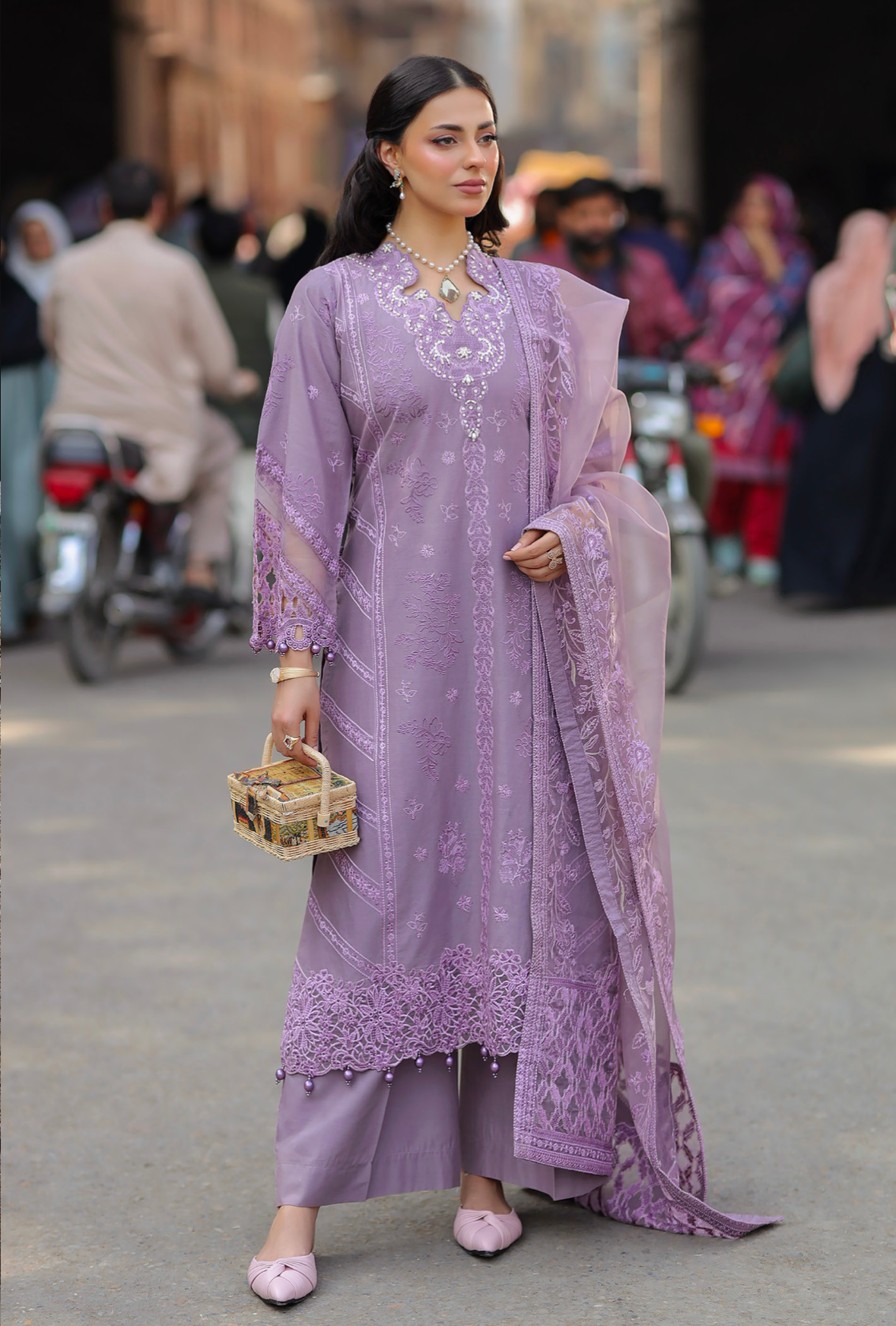 Lilac Purple 'Bazar Kahani' Cotton Ladies Suit