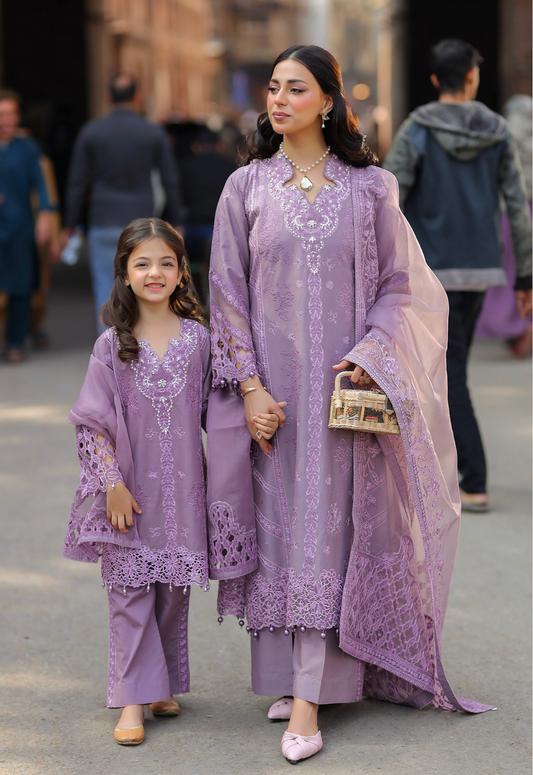 Lilac Purple 'Bazar Kahani' Cotton Girls Suit