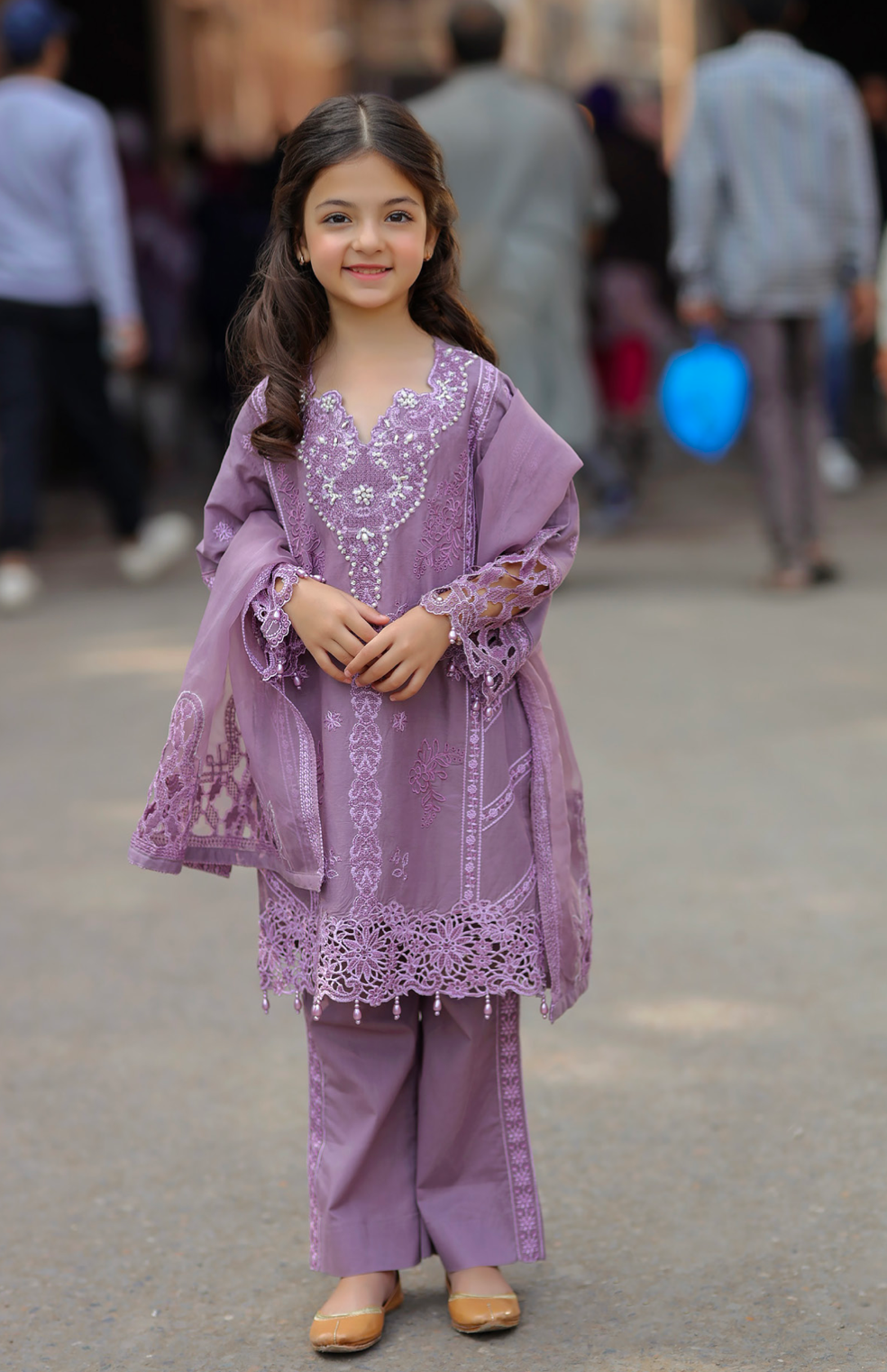 Lilac Purple 'Bazar Kahani' Cotton Girls Suit