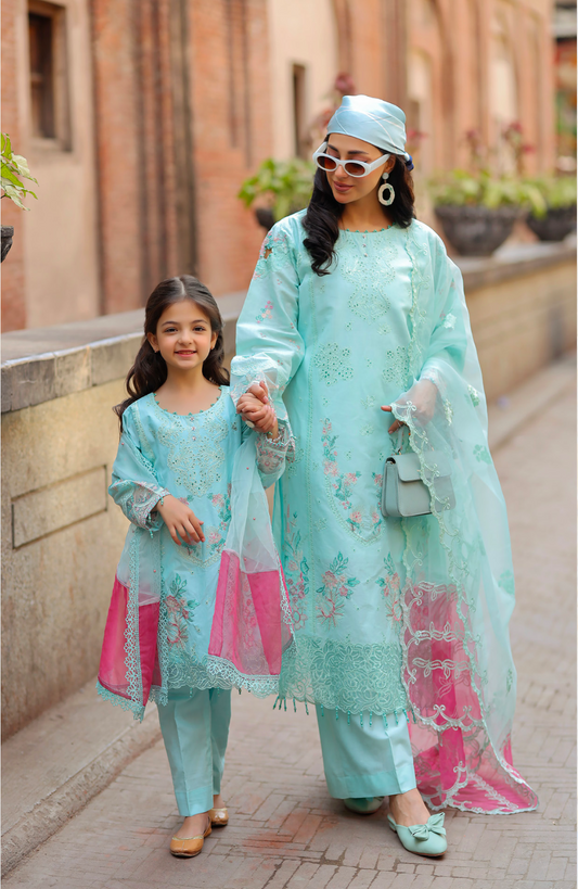 Light Teal Blue 'Bazar Kahani' Cotton Ladies Suit