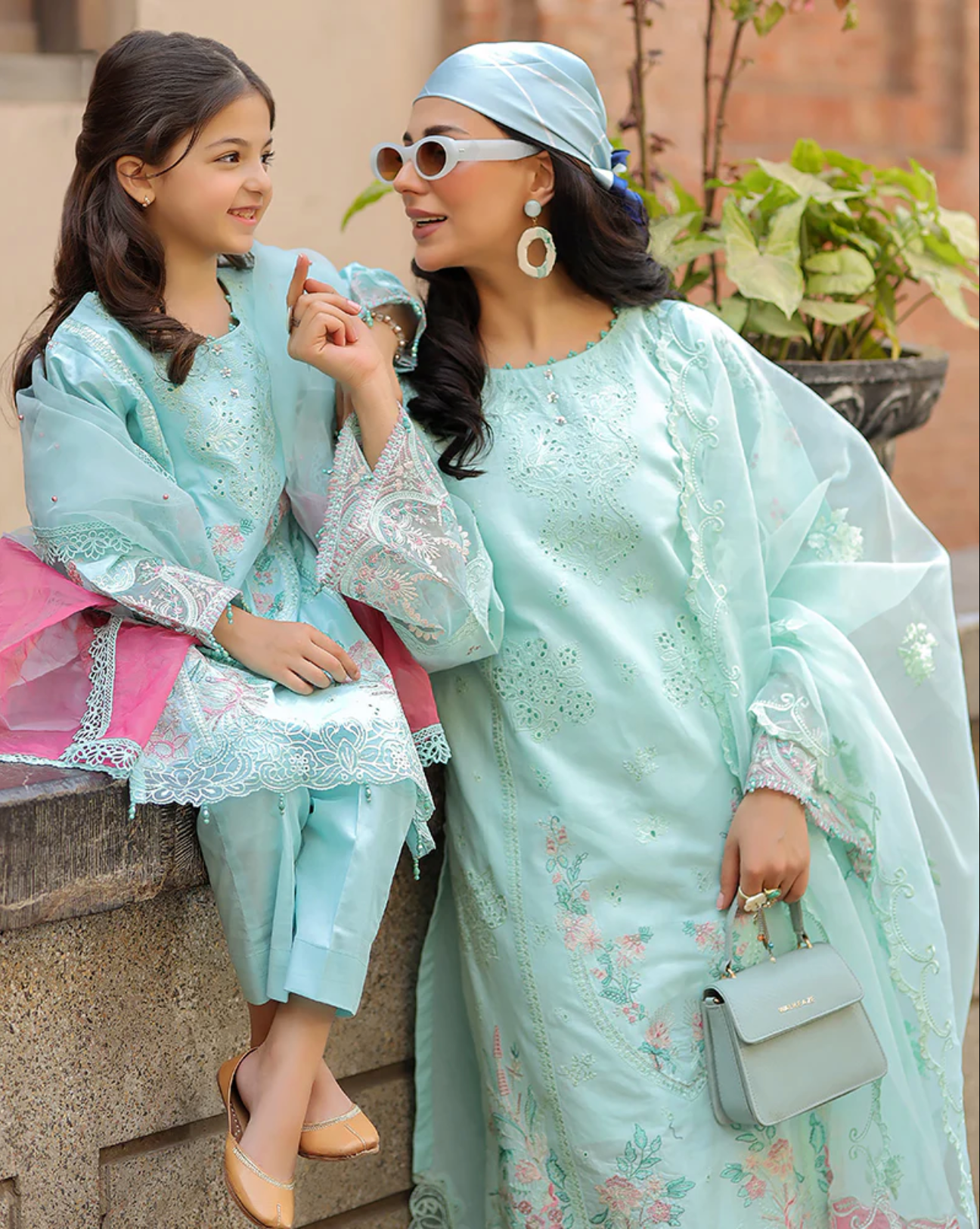 Light Teal Blue 'Bazar Kahani' Cotton Girls Suit
