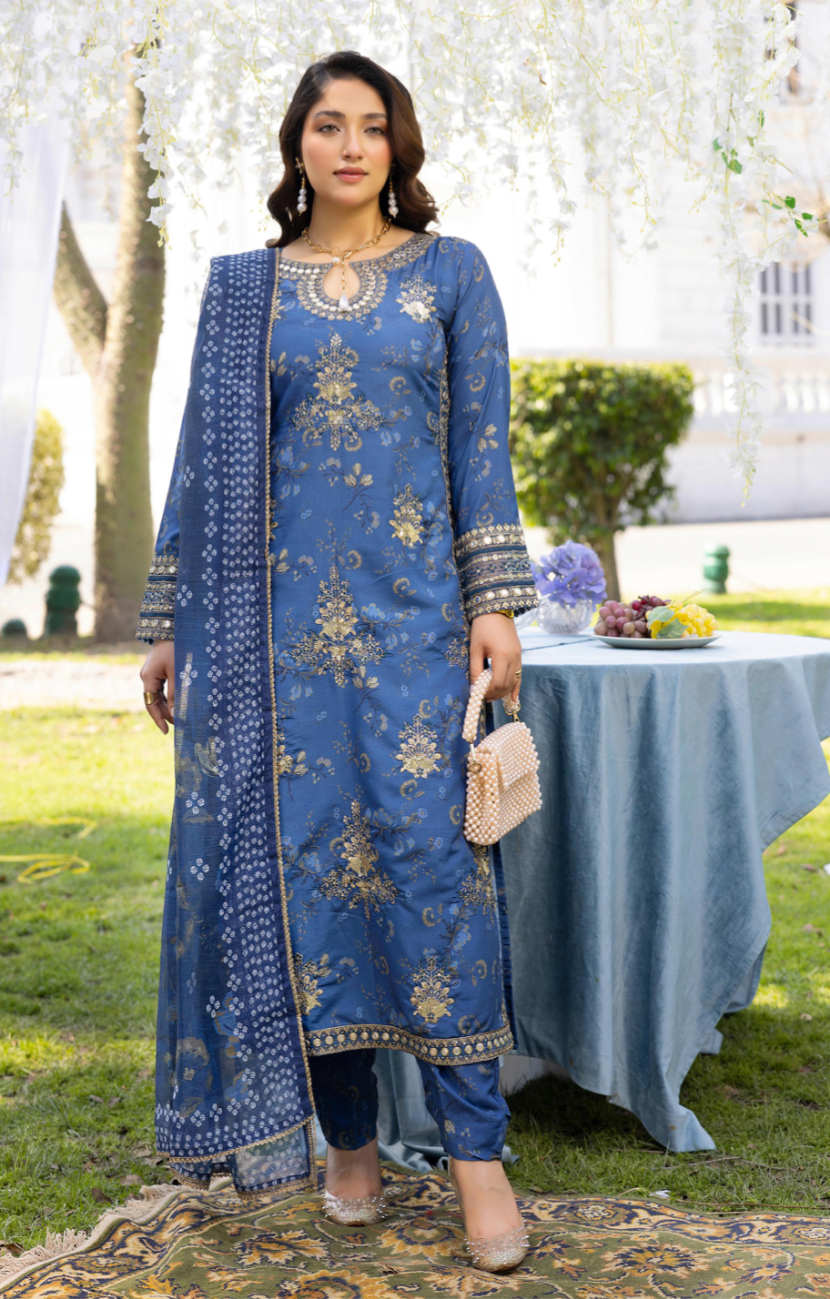Blue 'Daisy' Viscose Ladies Suit