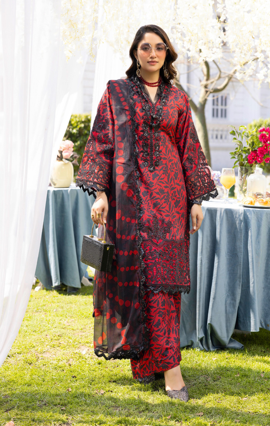 Red and Black 'Daisy' Viscose Ladies Suit