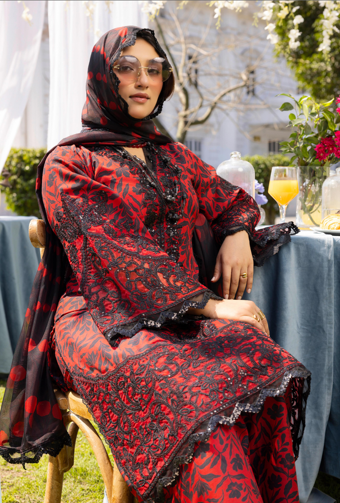 Red and Black 'Daisy' Viscose Ladies Suit