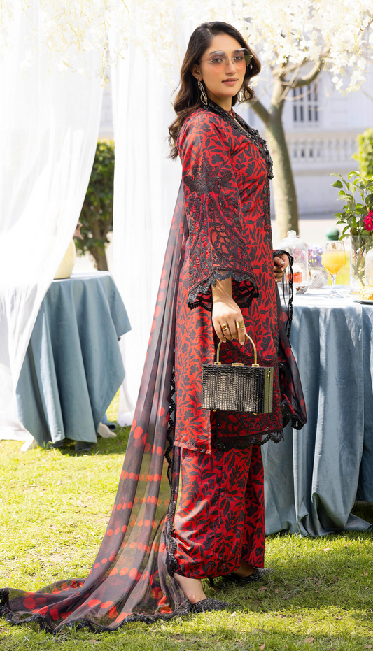 Red and Black 'Daisy' Viscose Ladies Suit