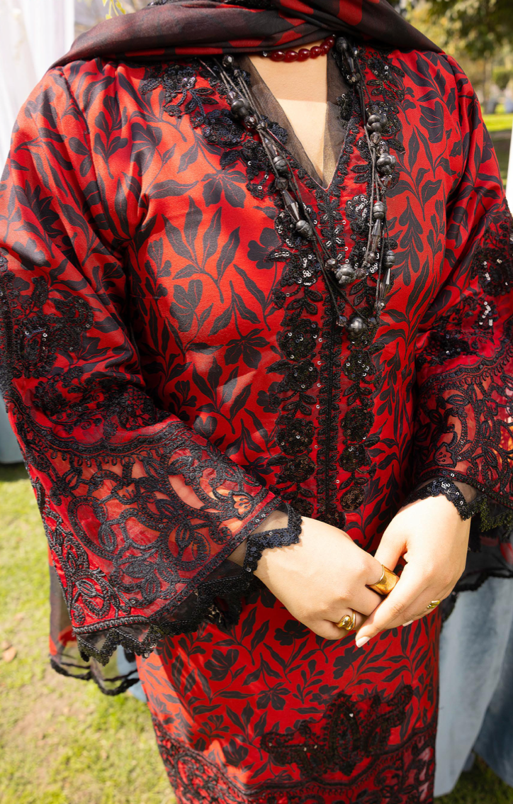 Red and Black 'Daisy' Viscose Ladies Suit