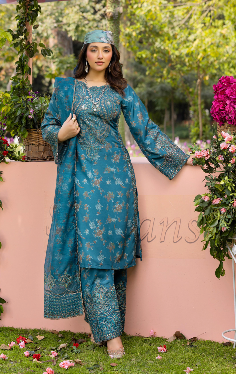 Dark Teal Blue 'Daisy' Viscose Ladies Suit