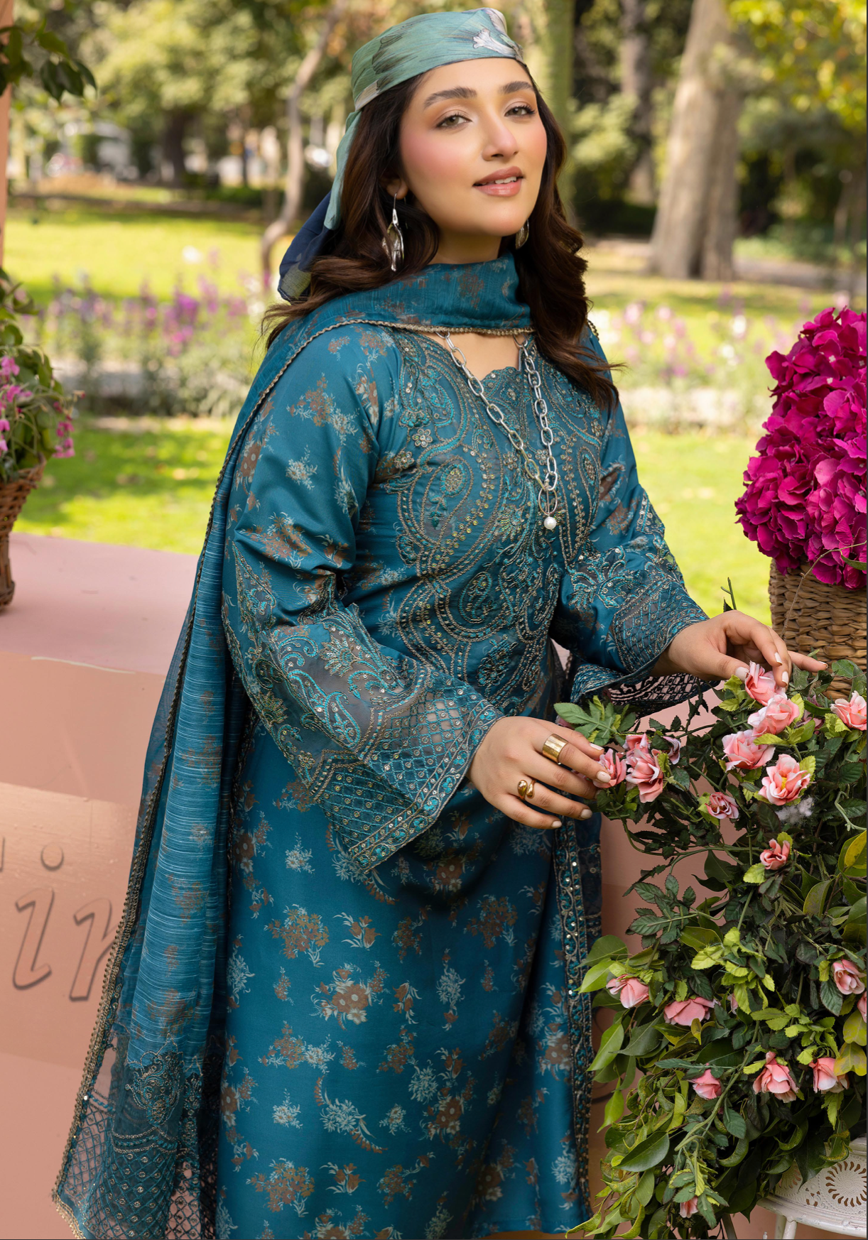 Dark Teal Blue 'Daisy' Viscose Ladies Suit