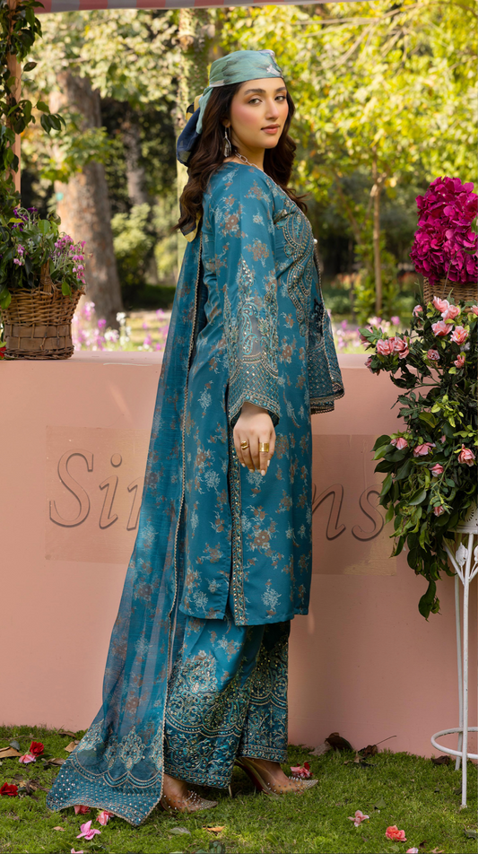 Dark Teal Blue 'Daisy' Viscose Ladies Suit