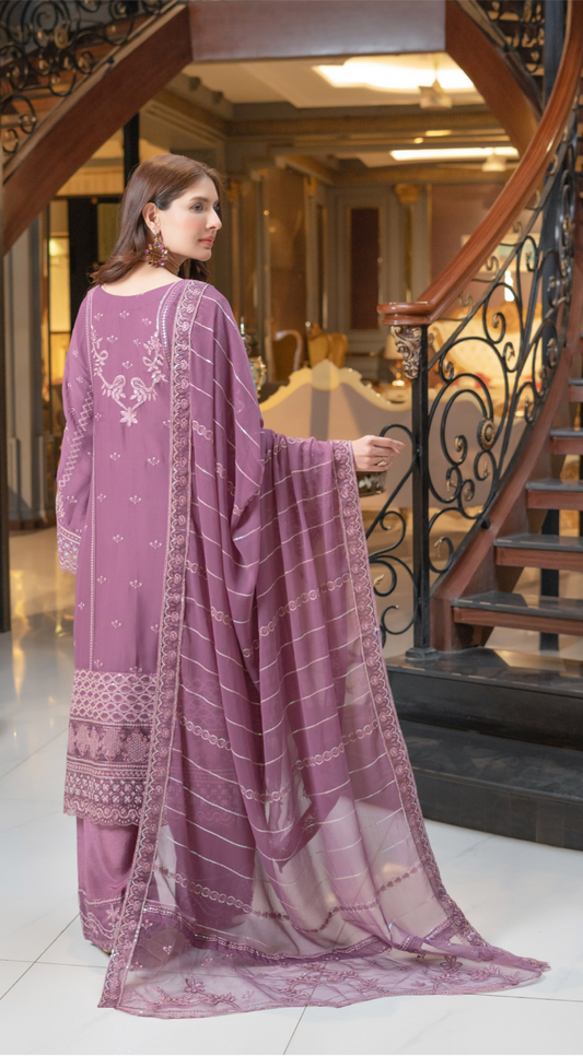Purple Munira Designer Chiffon Ladies Suit