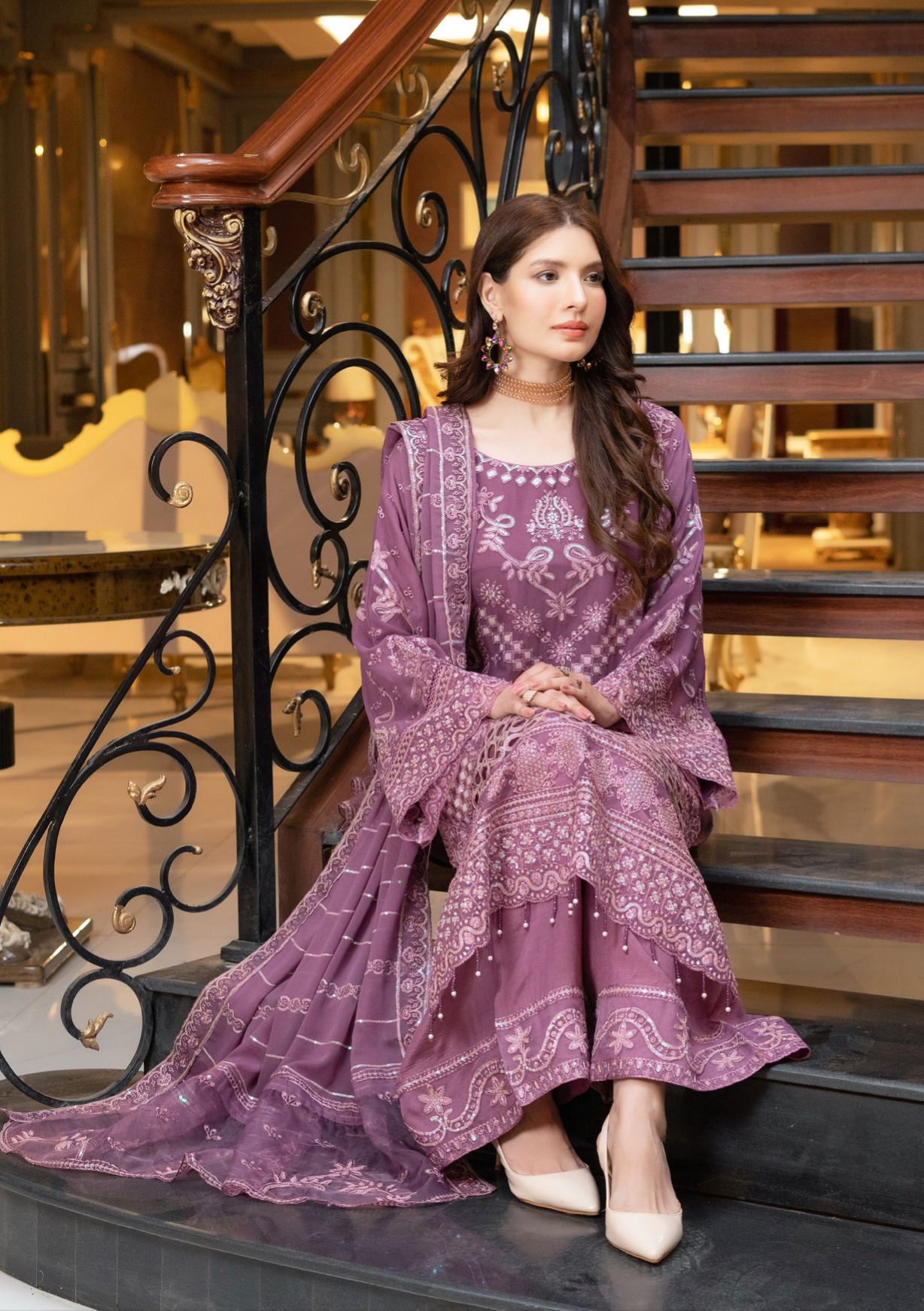 Purple Munira Designer Chiffon Ladies Suit