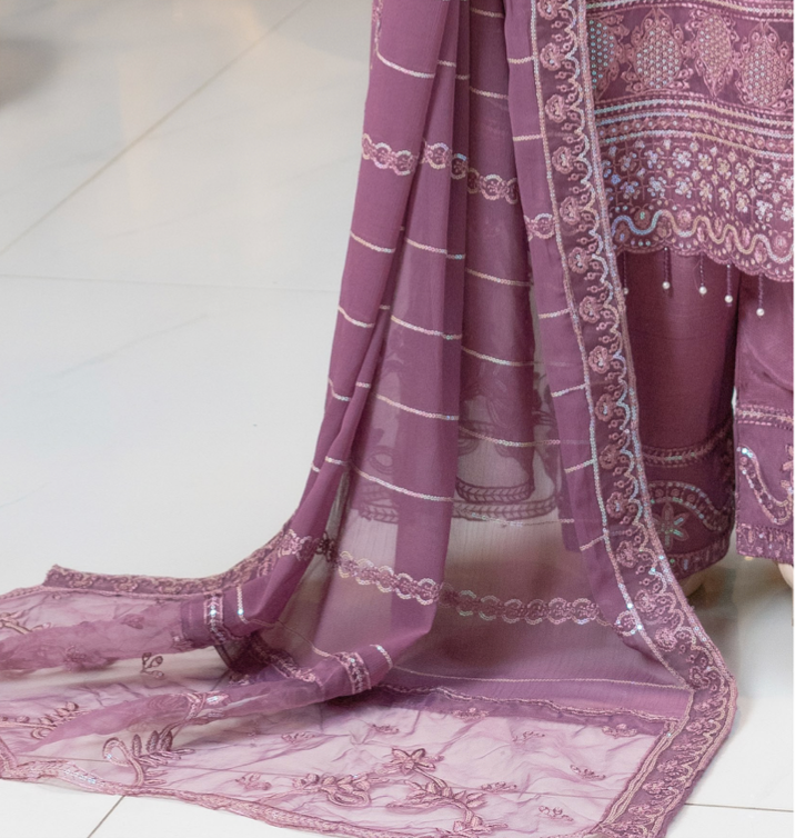 Purple Munira Designer Chiffon Ladies Suit