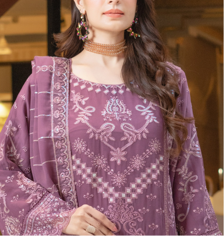 Purple Munira Designer Chiffon Ladies Suit