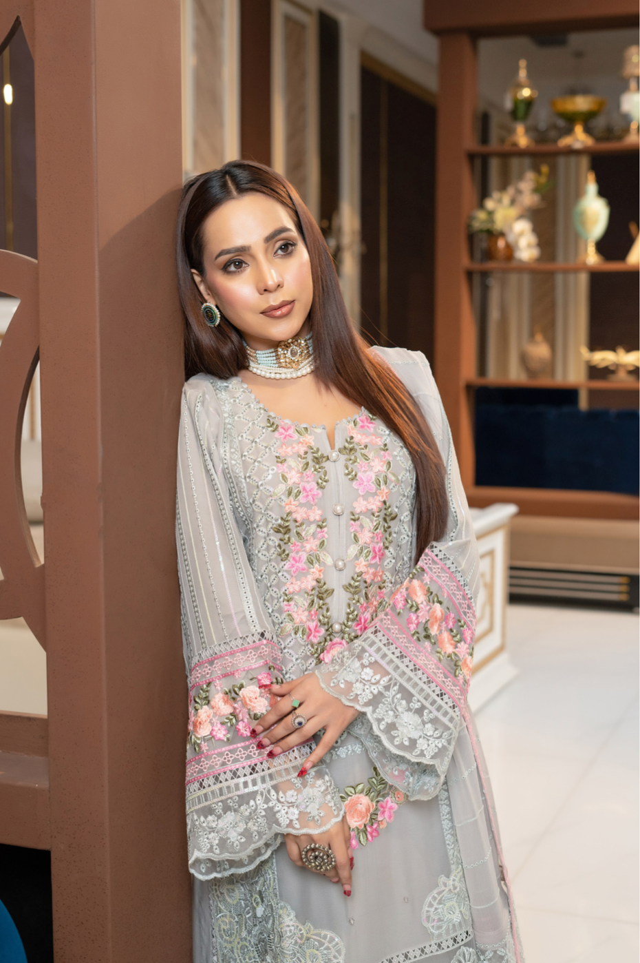 Grey Munira Designer Chiffon Ladies Suit