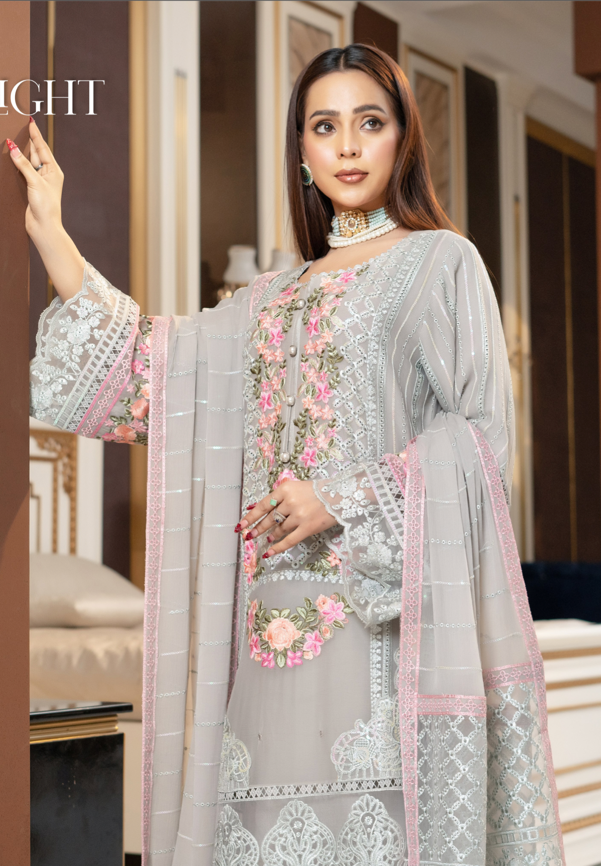 Grey Munira Designer Chiffon Ladies Suit