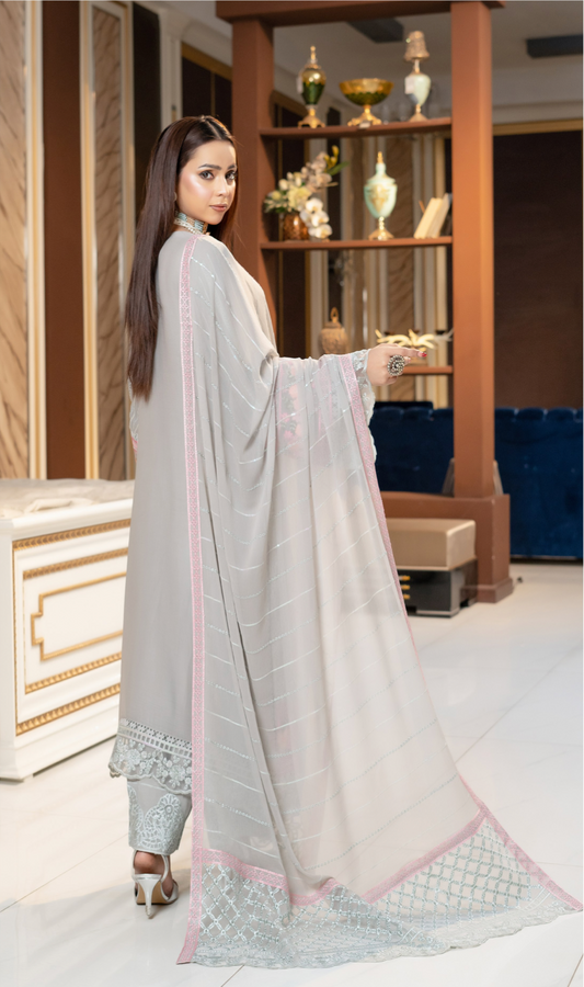 Grey Munira Designer Chiffon Ladies Suit