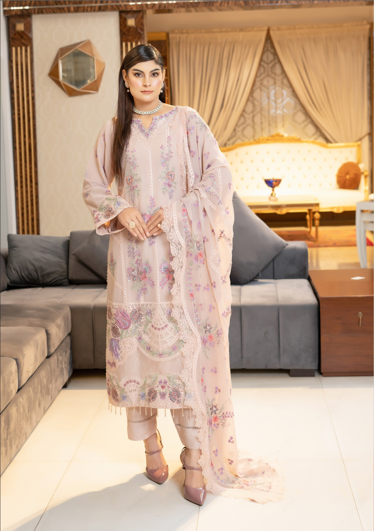 Nude Munira Designer Chiffon Ladies Suit