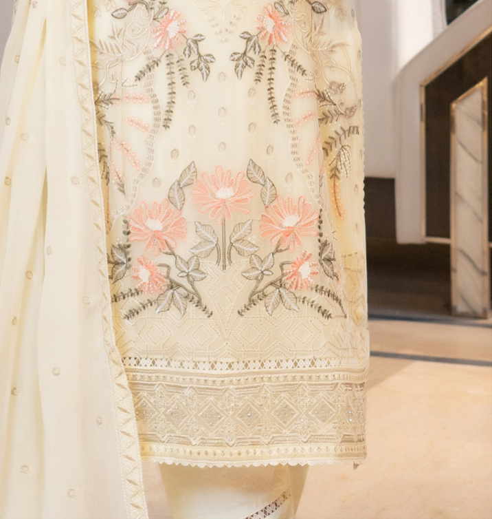 Cream Munira Designer Chiffon Ladies Suit