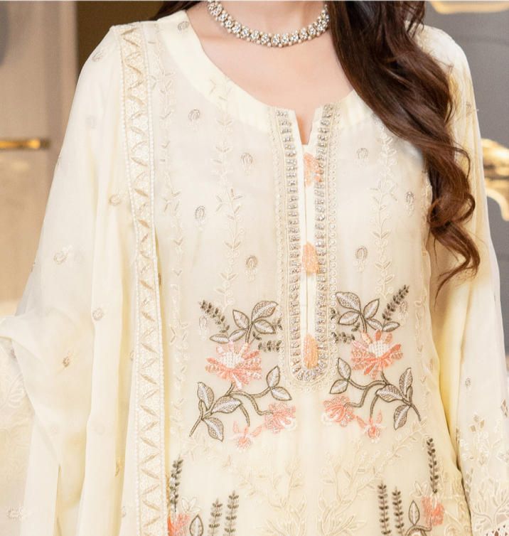 Cream Munira Designer Chiffon Ladies Suit