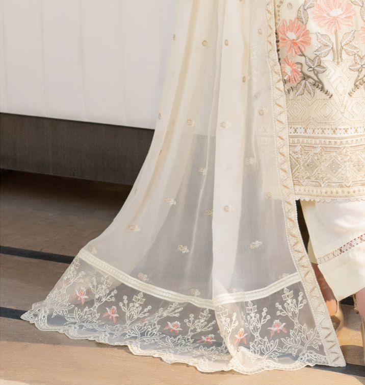 Cream Munira Designer Chiffon Ladies Suit