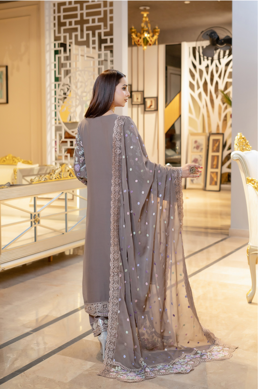 Taupe Brown Munira Designer Chiffon Ladies Suit