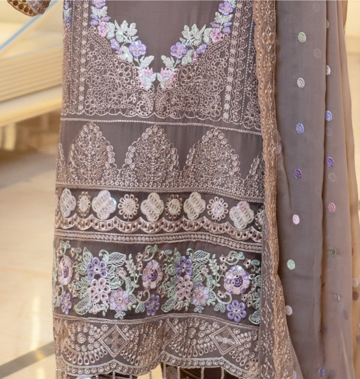 Taupe Brown Munira Designer Chiffon Ladies Suit
