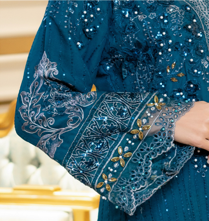 Dark Teal Blue Munira Designer Chiffon Ladies Suit