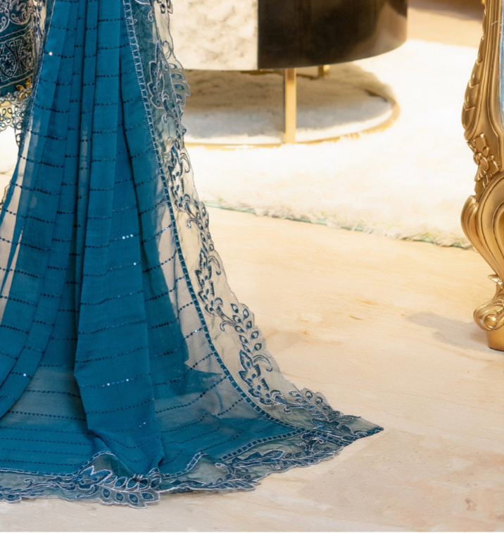 Dark Teal Blue Munira Designer Chiffon Ladies Suit
