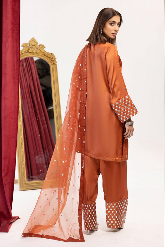 Burnt Orange 'Shamooz' Silk Ladies Suit