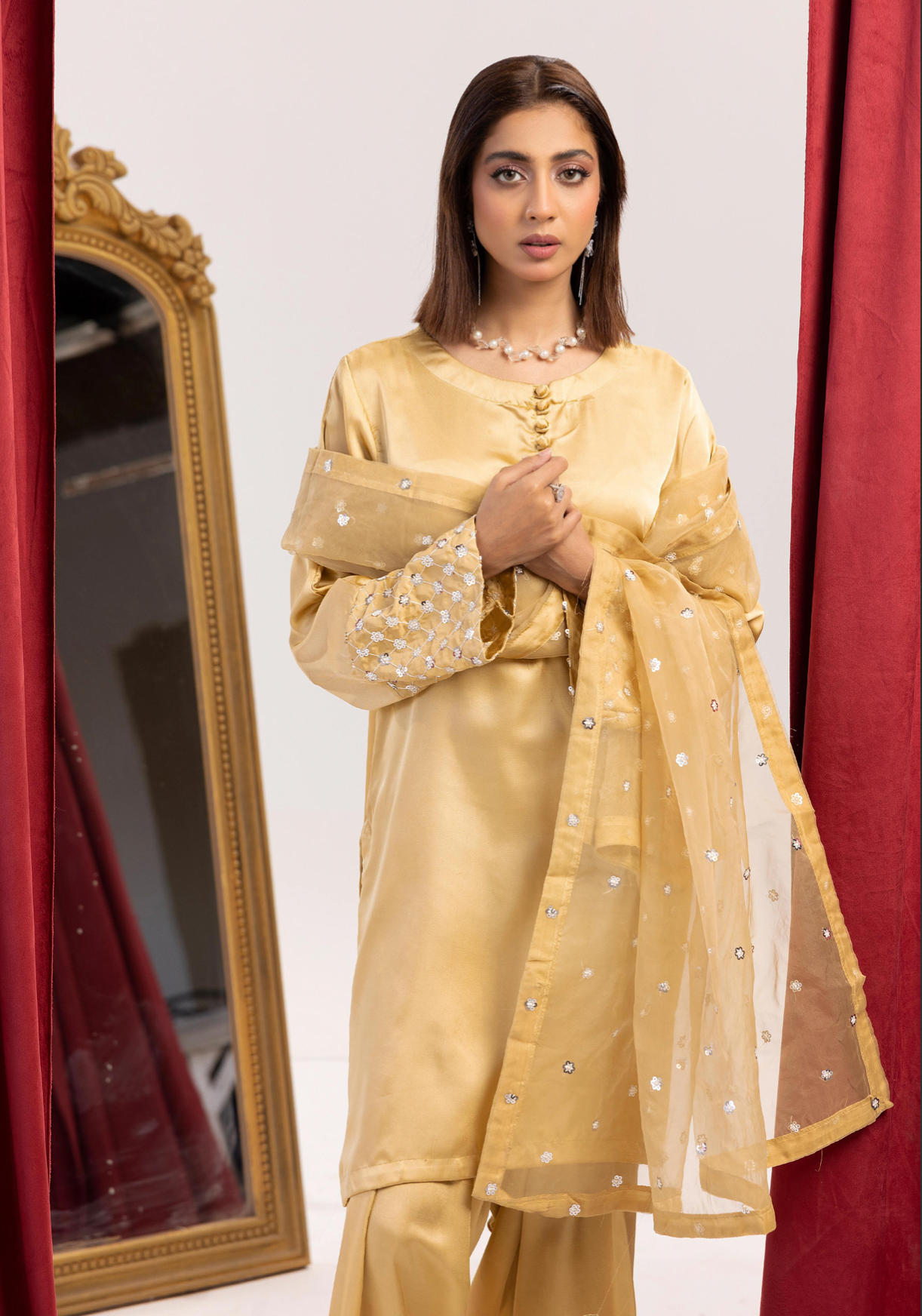 Gold 'Shamooz' Silk Ladies Suit