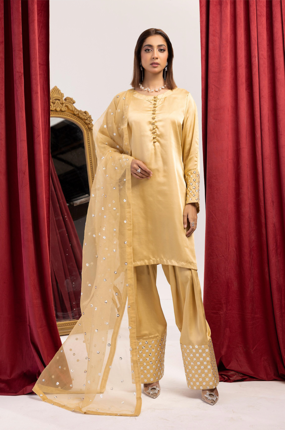 Gold 'Shamooz' Silk Ladies Suit