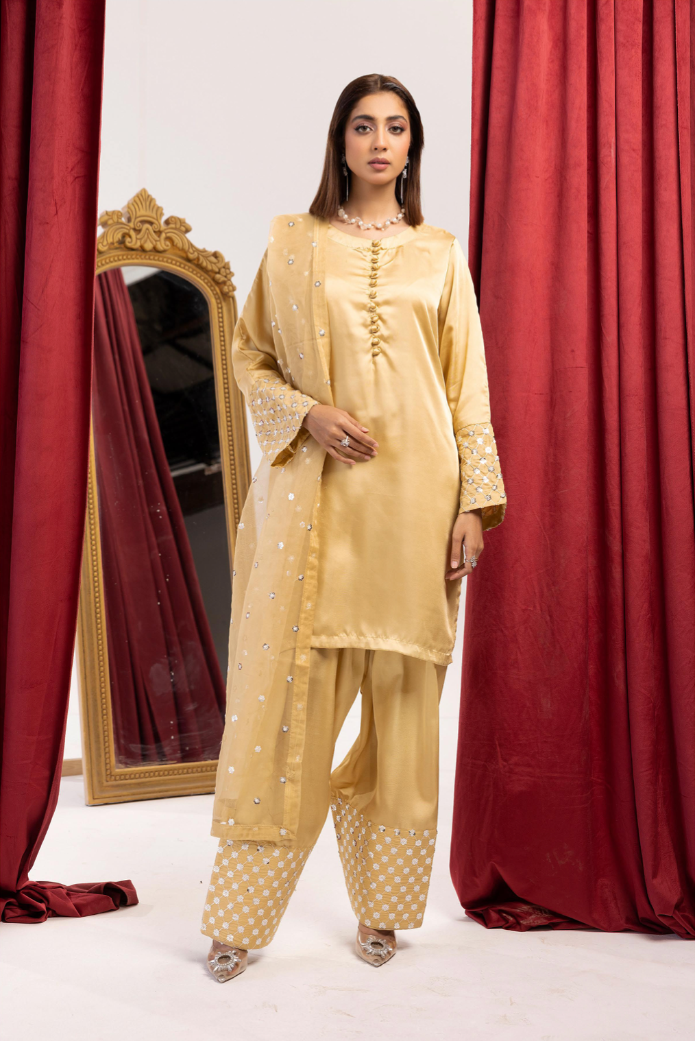 Gold 'Shamooz' Silk Ladies Suit