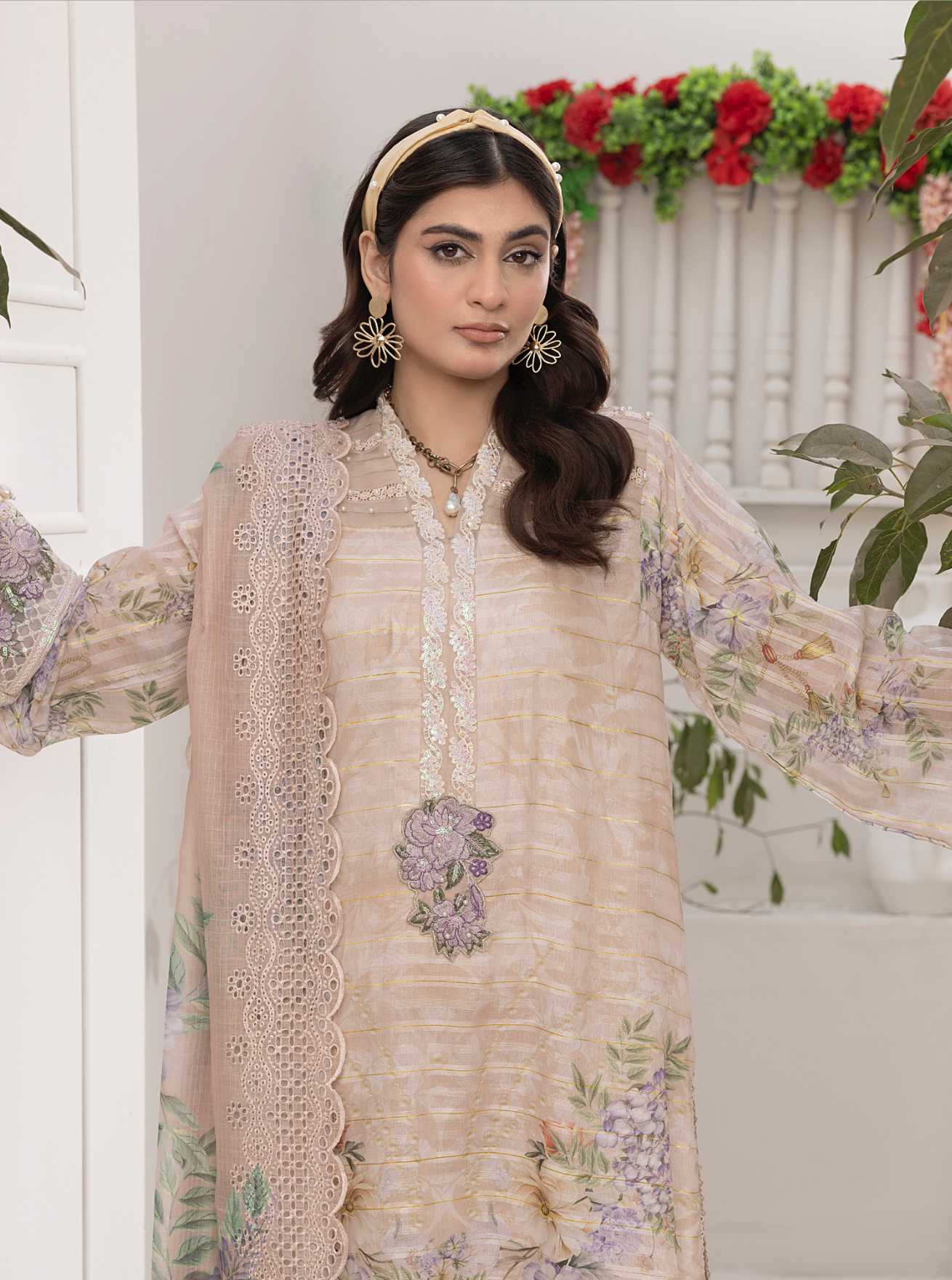 Nude Beige 'Zalea' Jacquard Ladies Suit