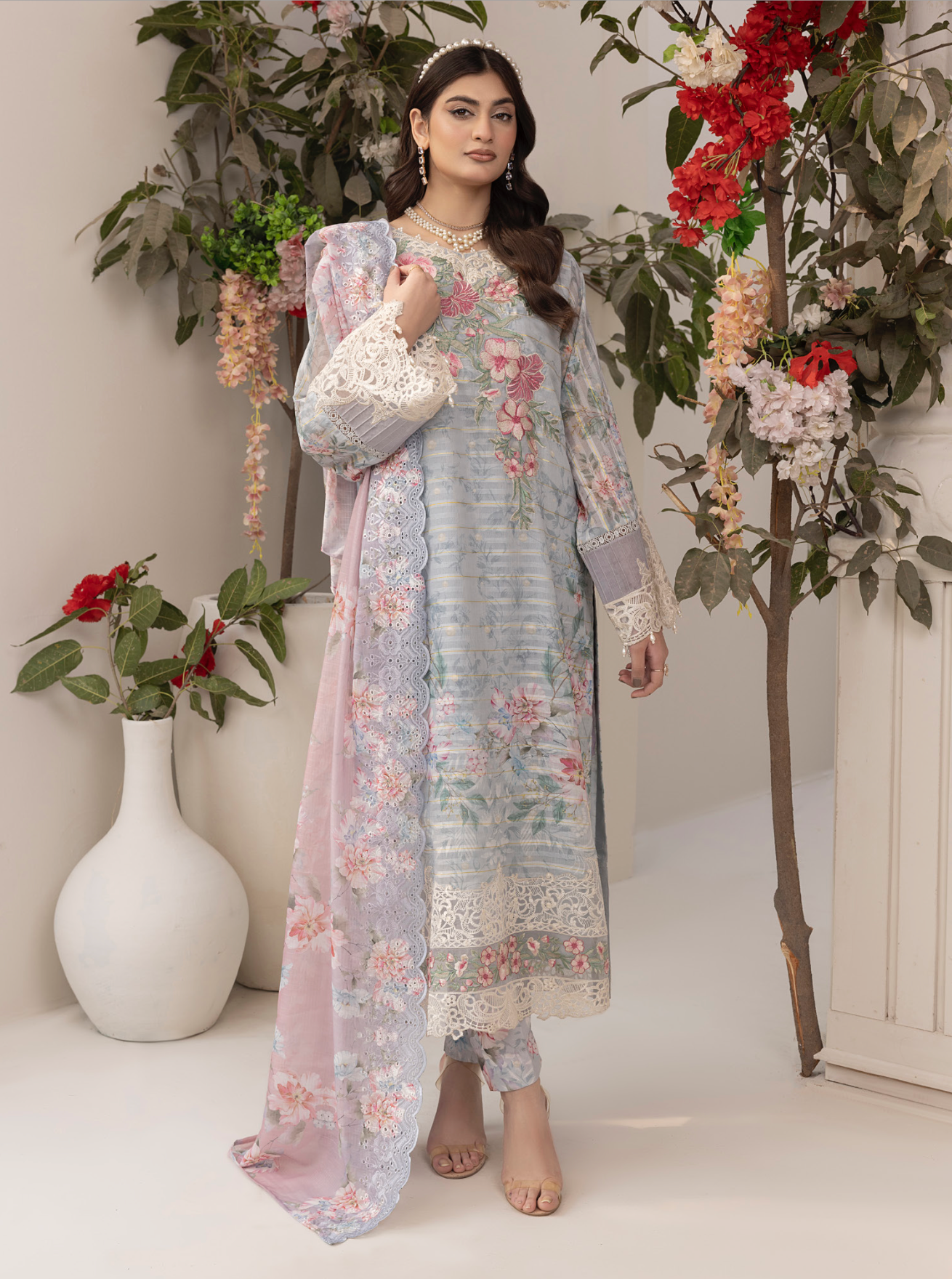 Light Blue Grey 'Zalea' Jacquard Ladies Suit