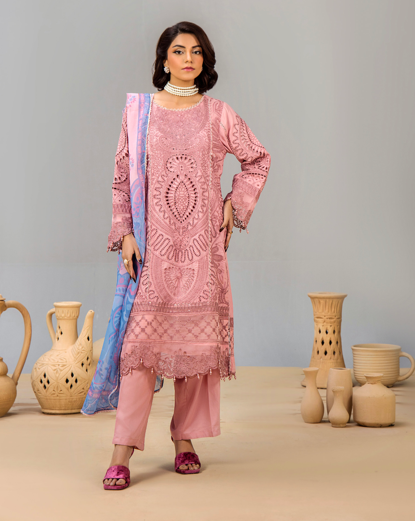 Pink 'Bisma' Linen Ladies Suit