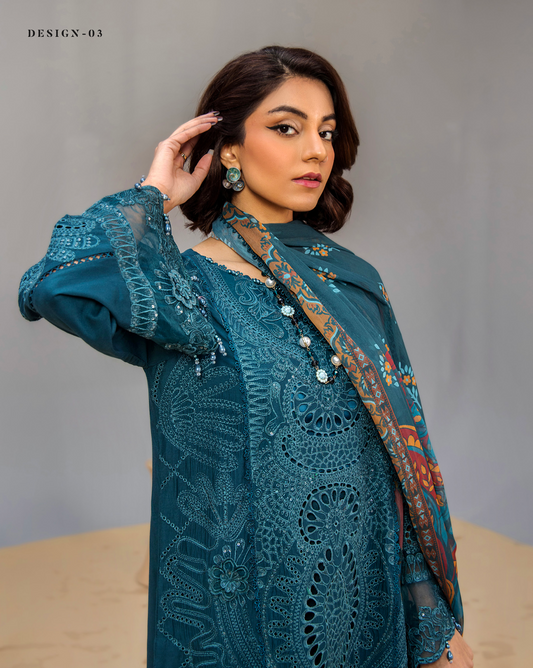 Dark Teal Blue 'Bisma' Linen Ladies Suit