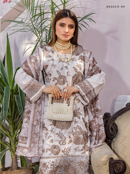 Off White Beige 'Maham' Viscose Ladies Suit