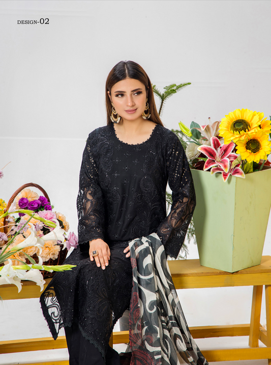 Black 'Tehzeeb' Lawn Ladies Suit