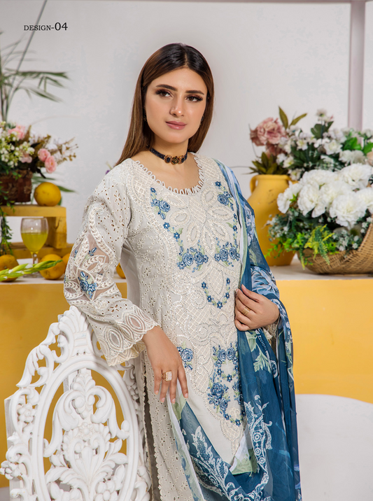 Off White Cream 'Tehzeeb' Lawn Ladies Suit