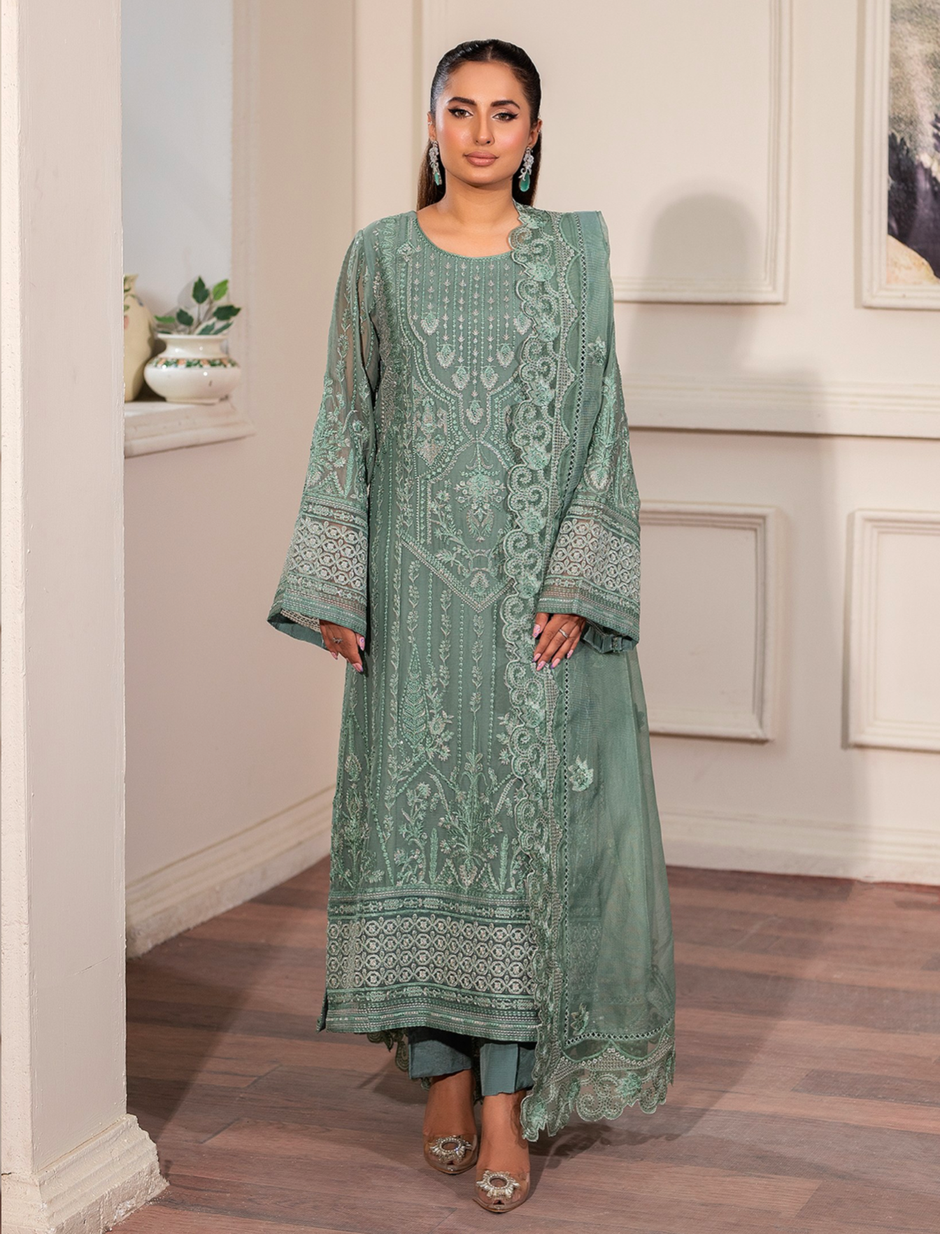 Green 'Arzo' Chiffon Ladies Suit