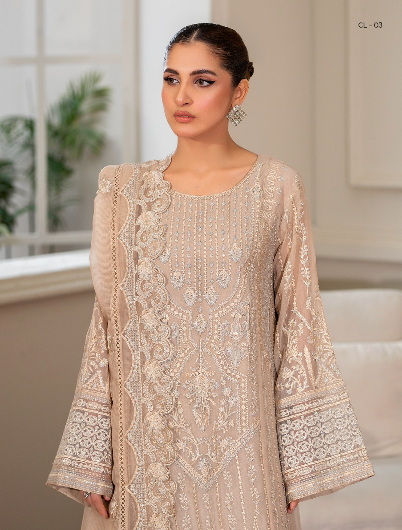 Beige Gold 'Arzo' Chiffon Ladies Suit