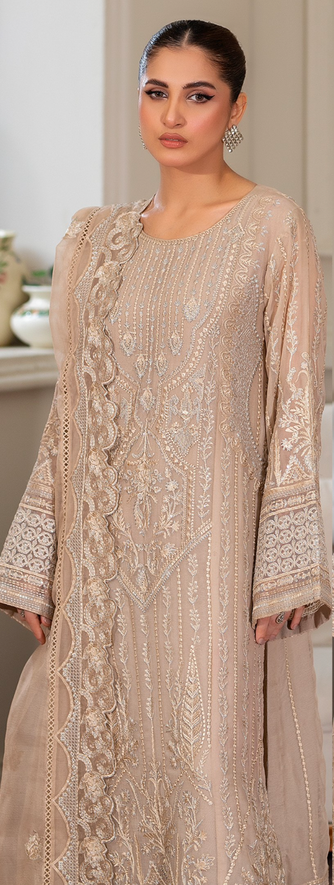 Beige Gold 'Arzo' Chiffon Ladies Suit