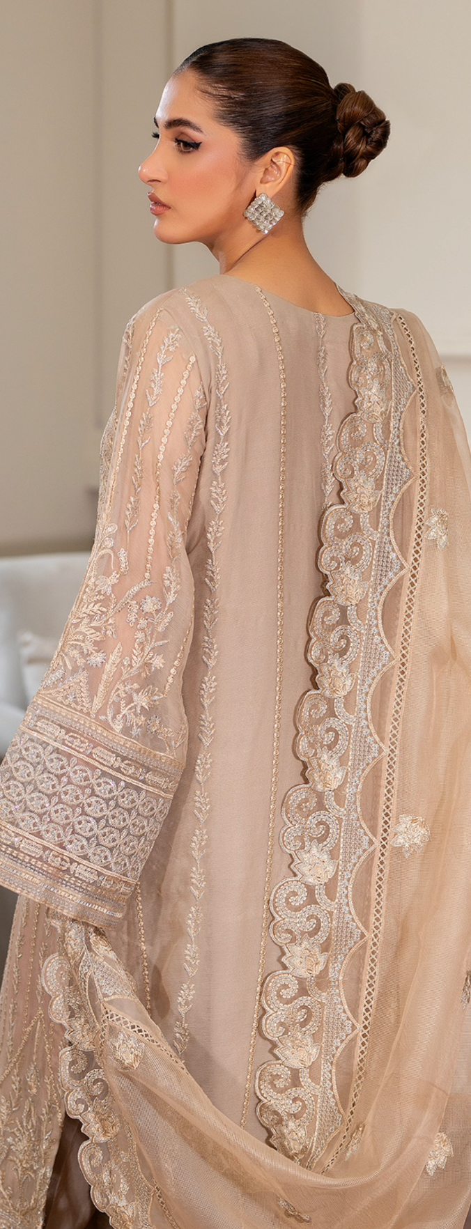 Beige Gold 'Arzo' Chiffon Ladies Suit
