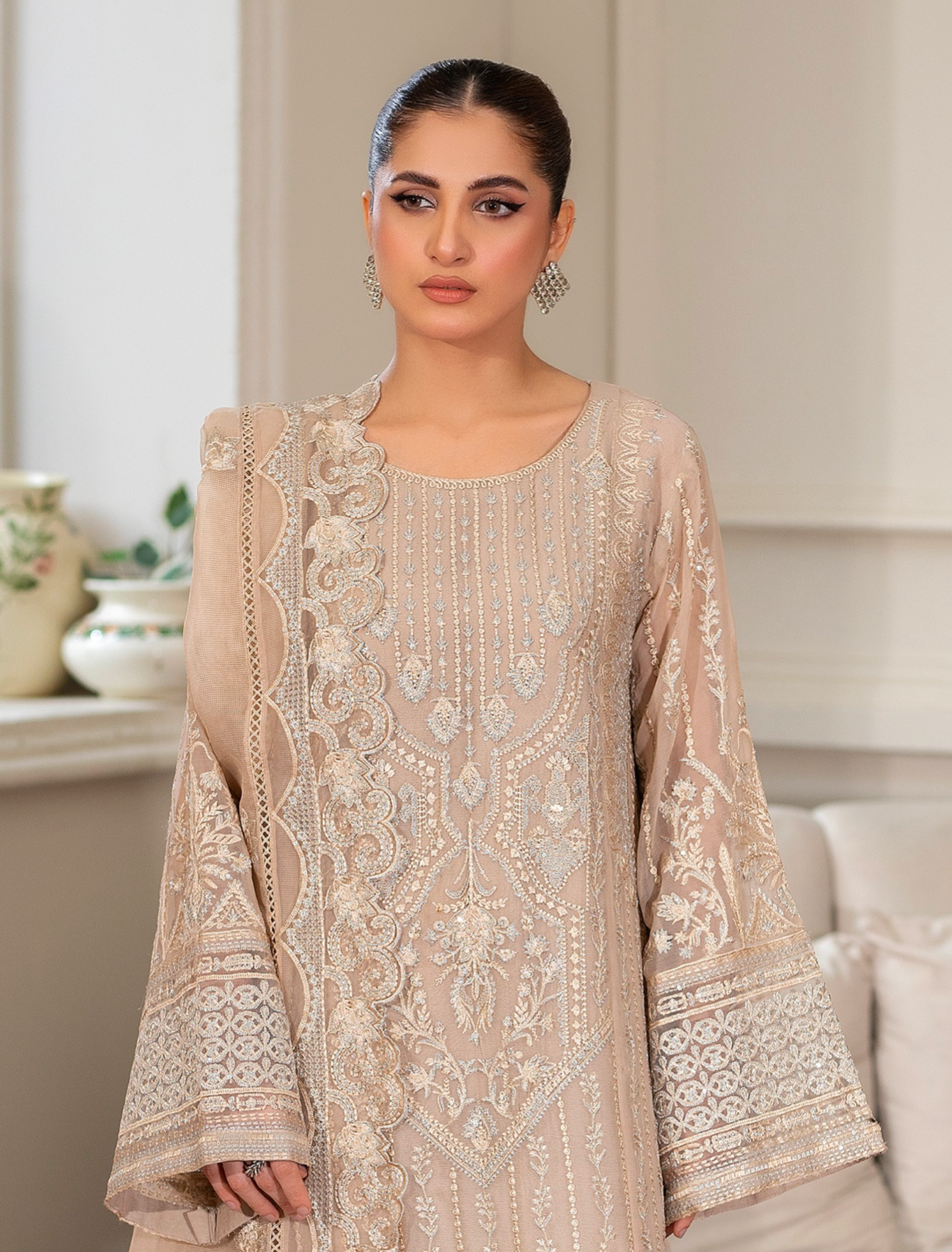 Beige Gold 'Arzo' Chiffon Ladies Suit