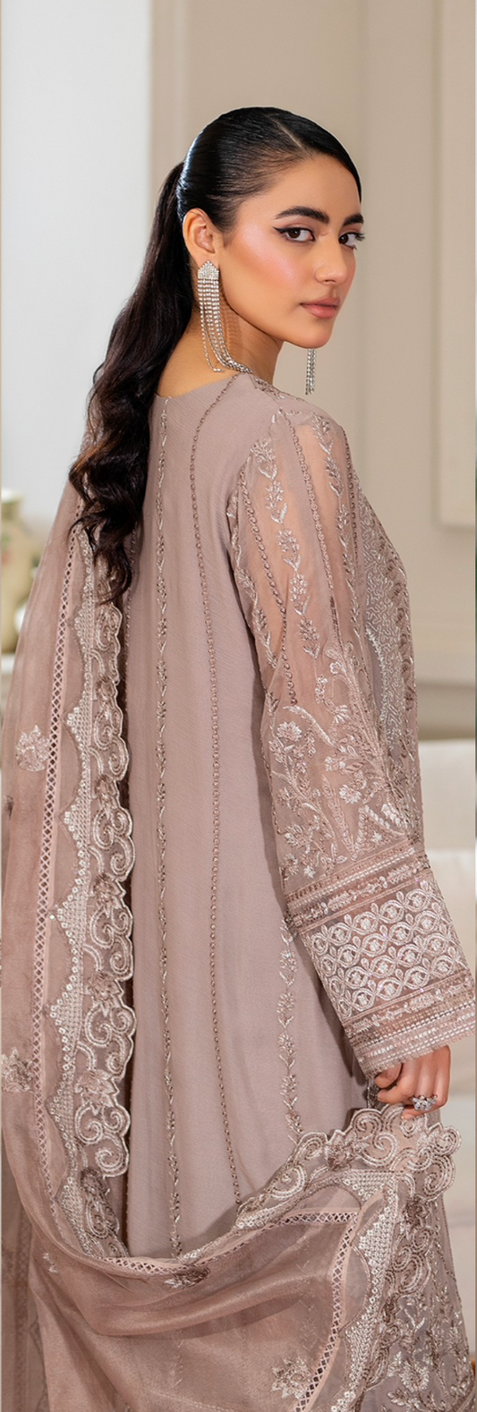 Taupe Brown 'Arzo' Chiffon Ladies Suit