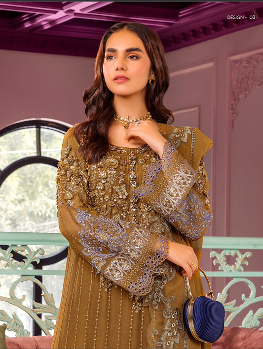Brown Gold 'Ronak-E-Mehal' Chiffon Ladies Suit
