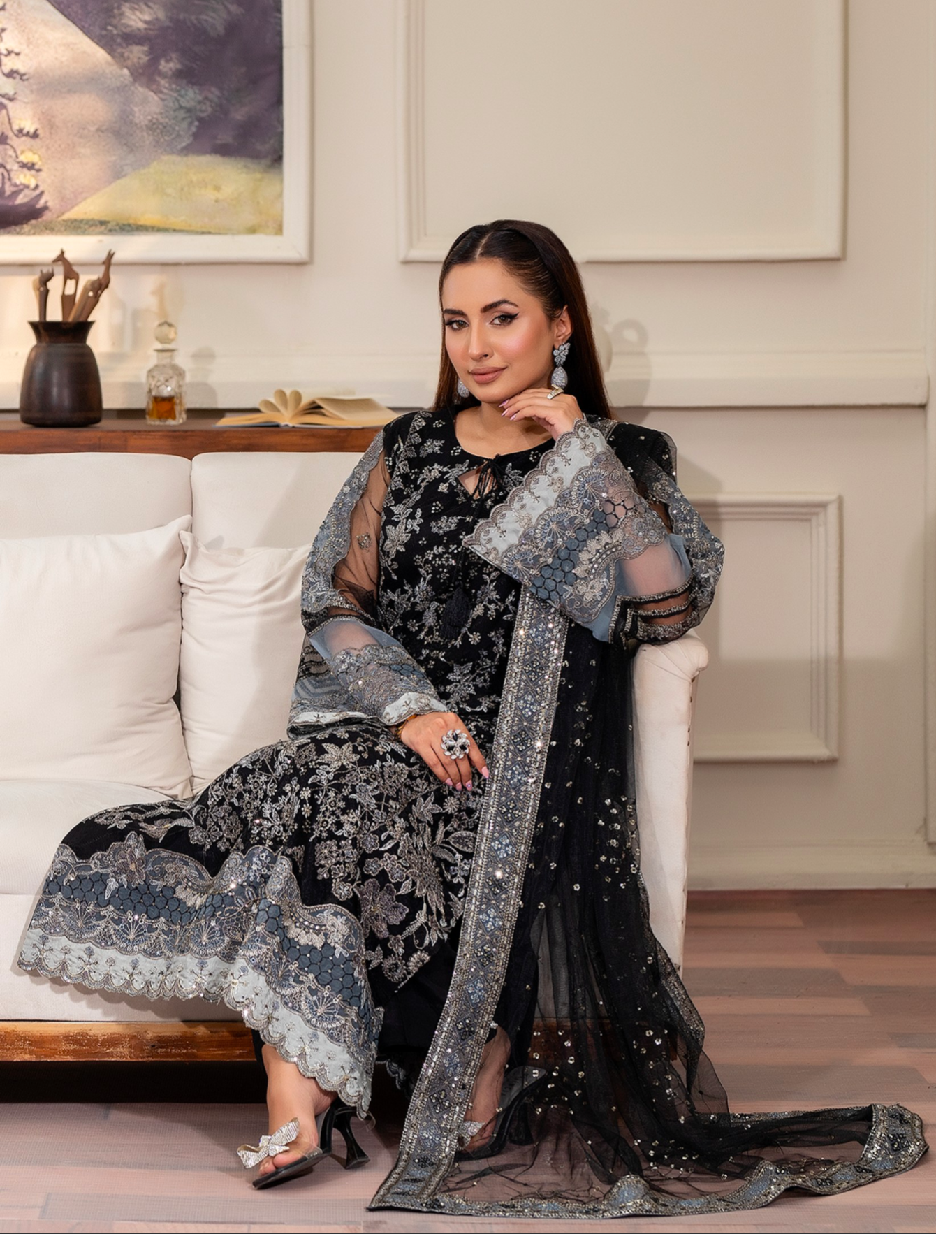 Black 'Inayat' Net Ladies Suit