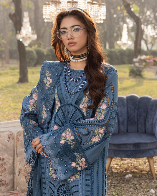 Blue 'Summer Fantasy' Lawn Ladies Suit